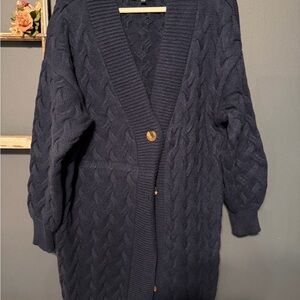 Eloquii Deep Blue Cable Knit Cardigan